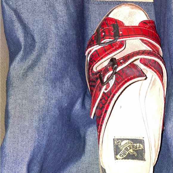 **SALE** Freebird by Steven Red Leather Caprice—RED CROC Adjustable Straps Mules - Picture 3 of 5